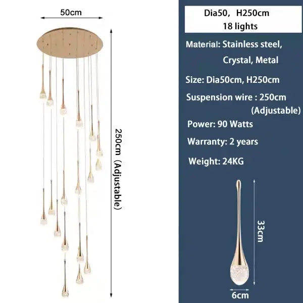 Decorbites™ modern led crystal chandelier with circular stainless steel mount and 18 teardrop lights for home decor
