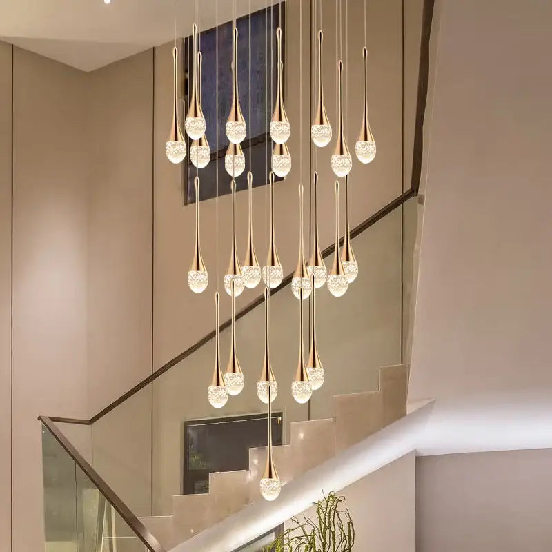 DecorBites™ modern gold-toned led crystal chandelier with teardrop glass globes for elegant home decor lighting