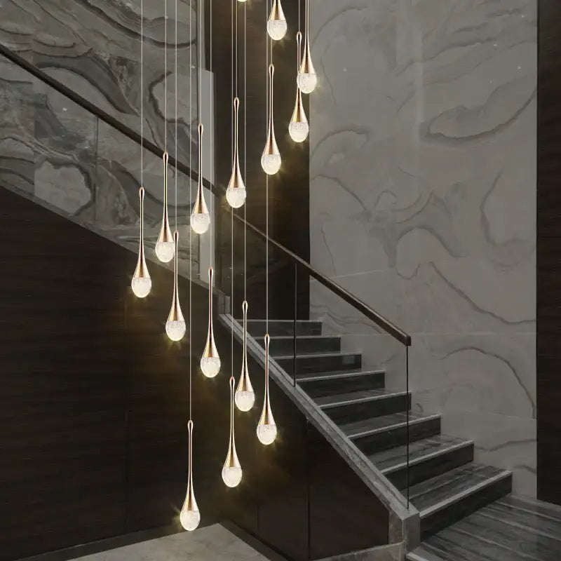 Decorbites™ modern led crystal chandelier with gold-toned metal and teardrop glass shades for home decor lighting