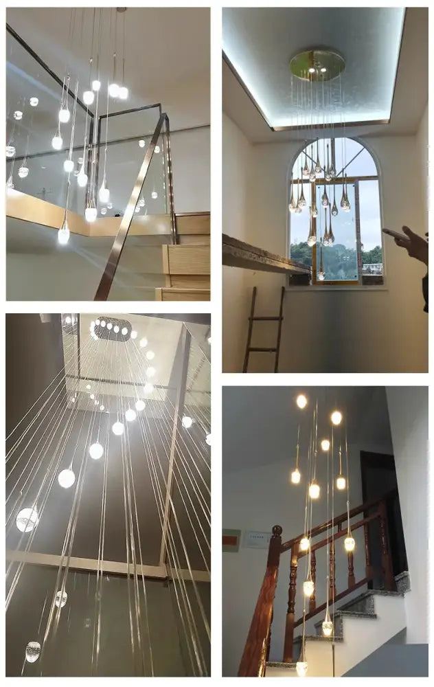 DecorBites™ modern led crystal chandelier with multiple spherical glass bulbs suspended by thin metallic wires