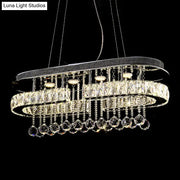 Decorbites™ modern led crystal pendant light with stainless steel frame oval shape and multiple crystal tiers
