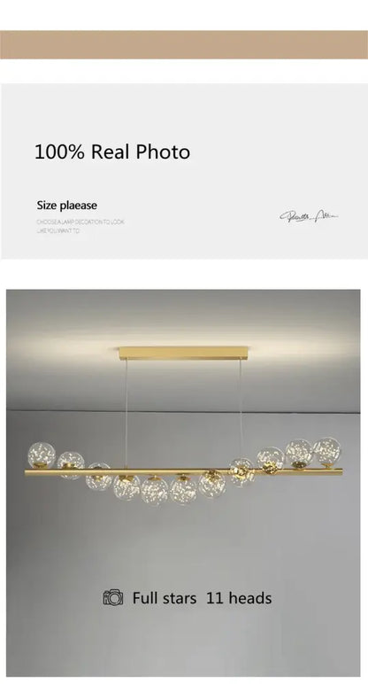 Decorbites modern led glass chandelier with 11 clear crystal globe lights in gold tone for dining room use