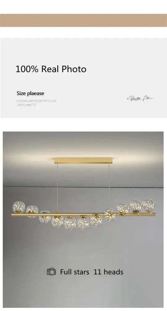 Decorbites modern led glass chandelier with 11 clear crystal globe lights in gold tone for dining room use