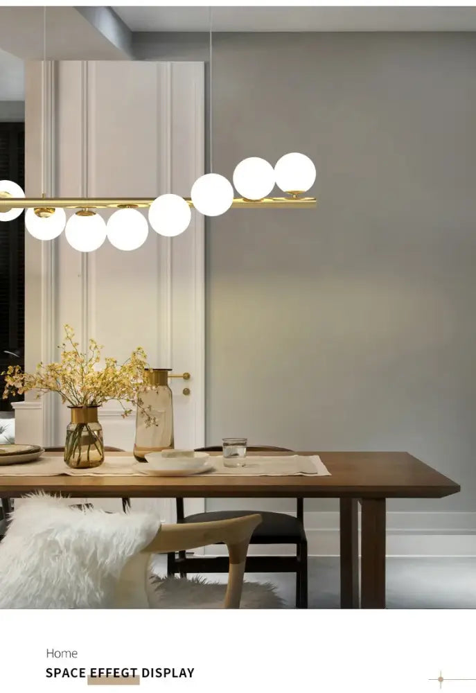 DecorBites™ modern led glass chandelier with gold-toned metal and frosted globe bulbs for dining room lighting