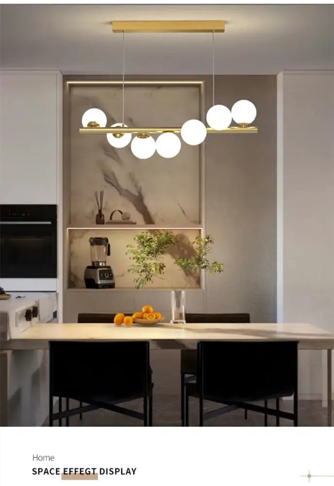 DecorBites™ modern gold-toned led glass chandelier with spherical white bulbs for dining room lighting