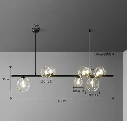 Decorbites™ modern black metal chandelier with adjustable cord and clear glass bubble globe bulbs