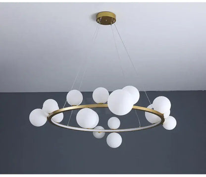 Decorbites™ modern led glass chandelier with adjustable cord featuring gold-toned frame and clear glass bubble spheres