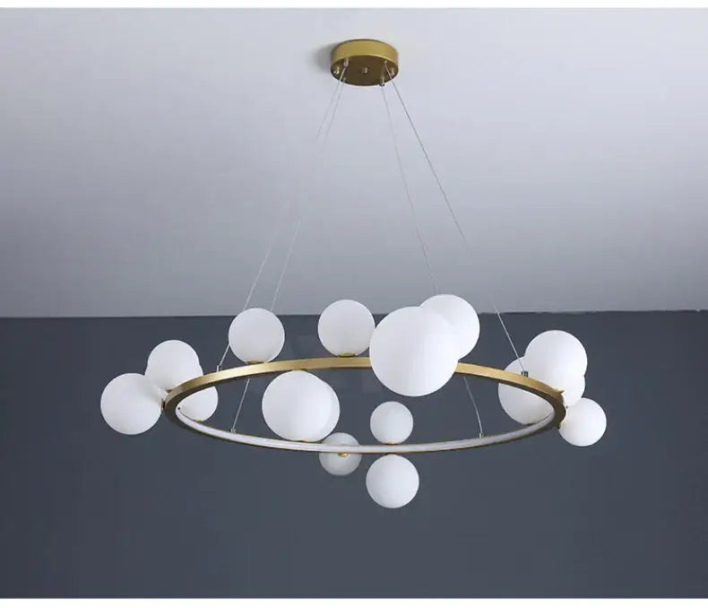 Decorbites™ modern led glass chandelier with adjustable cord featuring gold-toned frame and clear glass bubble spheres