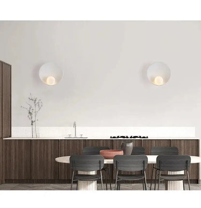 Decorbites™ modern led wall lights featuring two minimalist white spherical sconces with warm diffused lighting