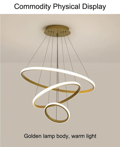 DecorBites™ modern pendant lamp with golden spiral design features dimmable warm white led brightness