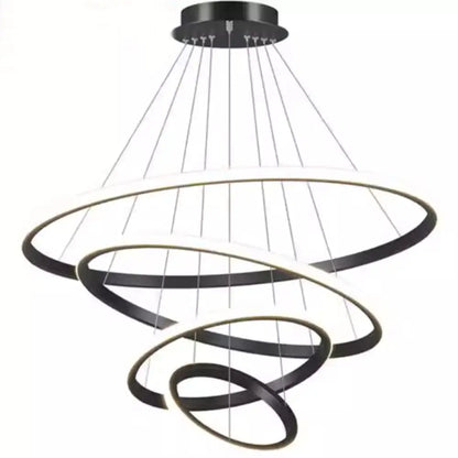 DecorBites™ modern black pendant lamp with dimmable brightness and warm white glowing led spiral rings