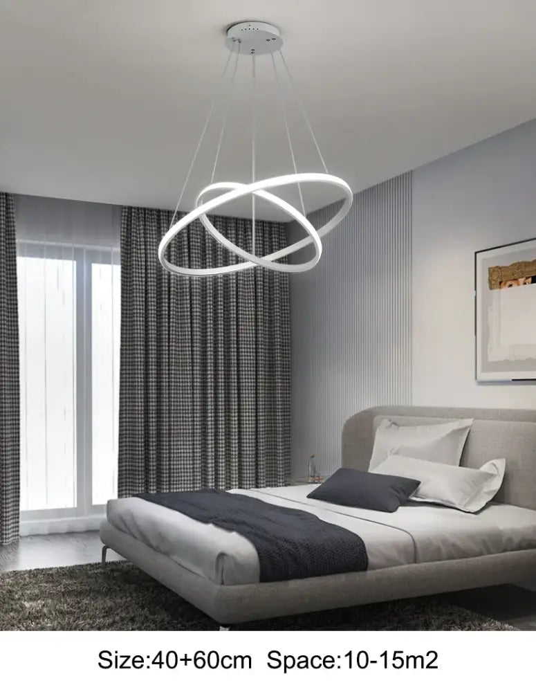 Decorbites™ modern black pendant lamp with interlocking white led rings and brightness dimmable warm white light