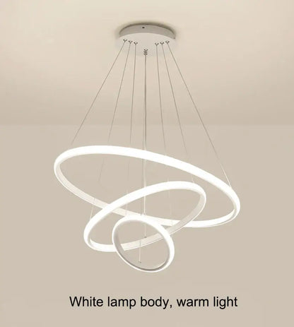 DecorBites™ modern black pendant lamp with three interlocking rings and brightness dimmable warm white LED light