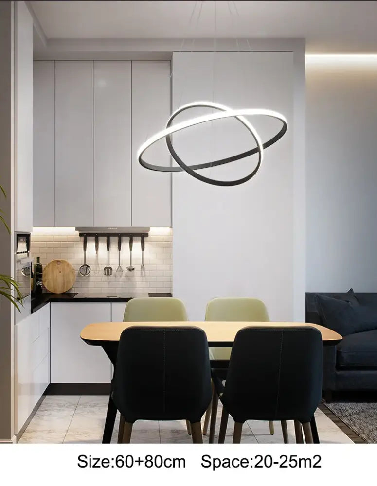 DecorBites™ modern black and white pendant lamp with dimmable brightness and warm white led ring chandelier design