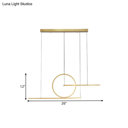 DecorBites™ modern gold-toned minimalist pendant ceiling light with circle and linear metal shade and warm white light