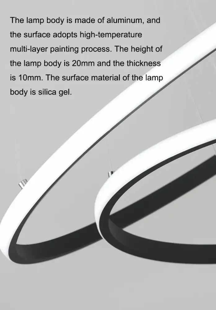 DecorBites™ modern dimmable pendant lamp with sleek black and white aluminum rings and warm white brightness