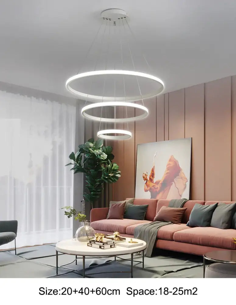Decorbites modern tiered led pendant lamp with three concentric rings in sleek white finish features brightness dimmable warm white lighting