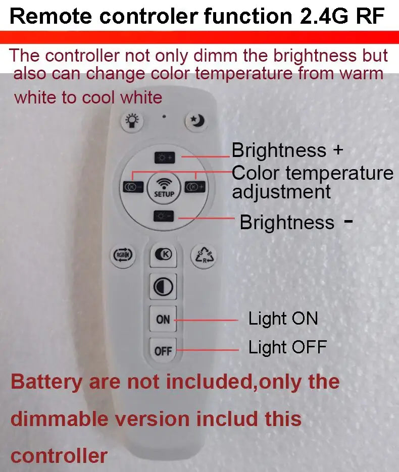 White plastic remote controller for decorbites modern black pendant lamp with brightness dimmable and warm white controls