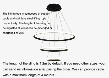 Modern black and white tiered DecorBites™ LED ring pendant lamp chandelier with adjustable sling and dimmable warm white brightness