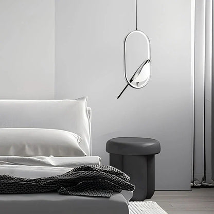 DecorBites™ modern magpie bird led pendant light with polished chrome oval design featuring stylized bird silhouette
