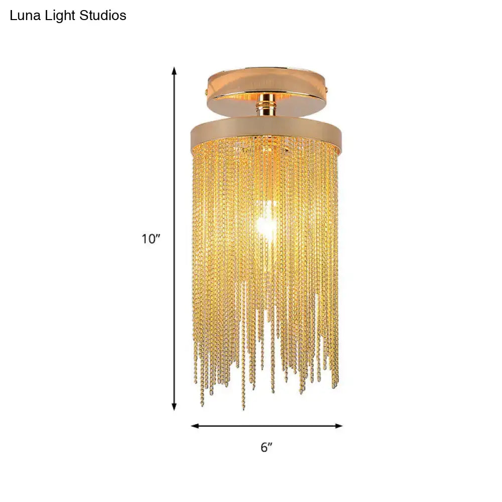 Gold-toned decorbites™ modern metal chain semi flush mount lamp with cascading faceted beads for living room lighting