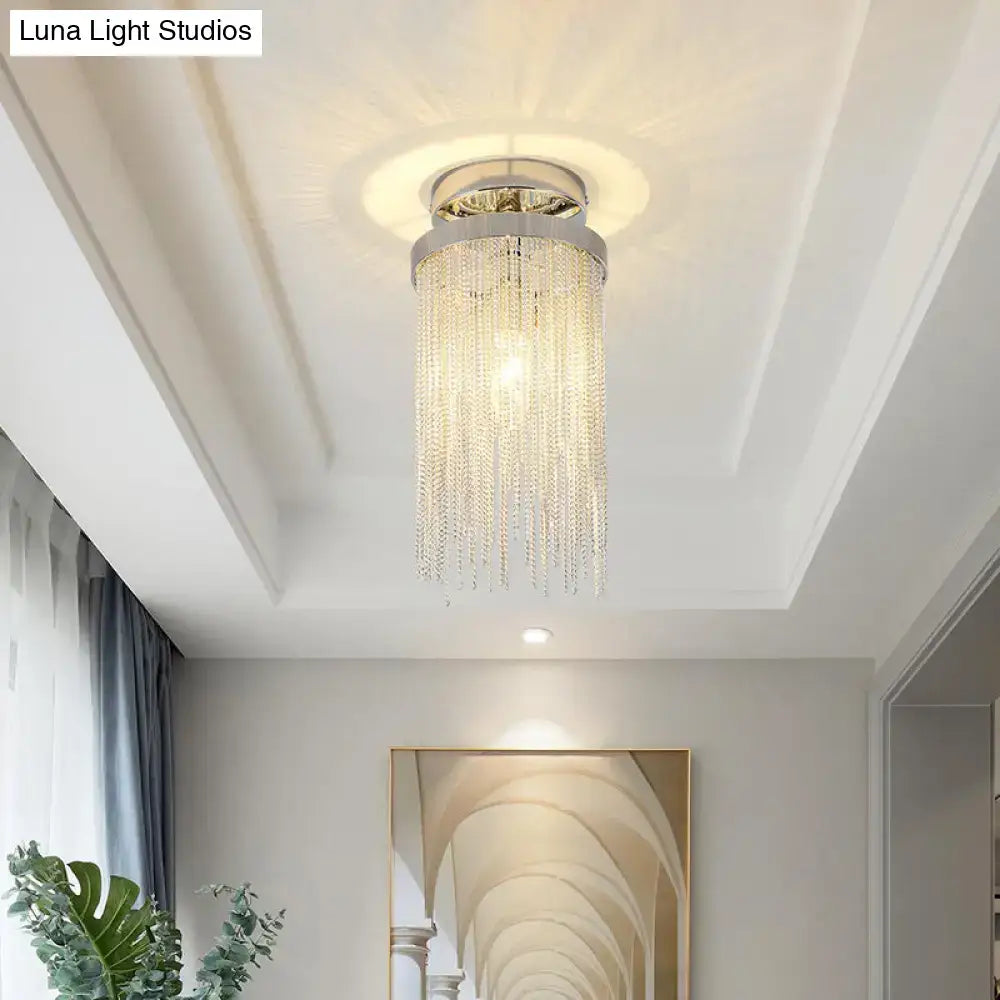 DecorBites™ modern semi flush mount lamp with chrome finish and cascading crystal beads for living room lighting