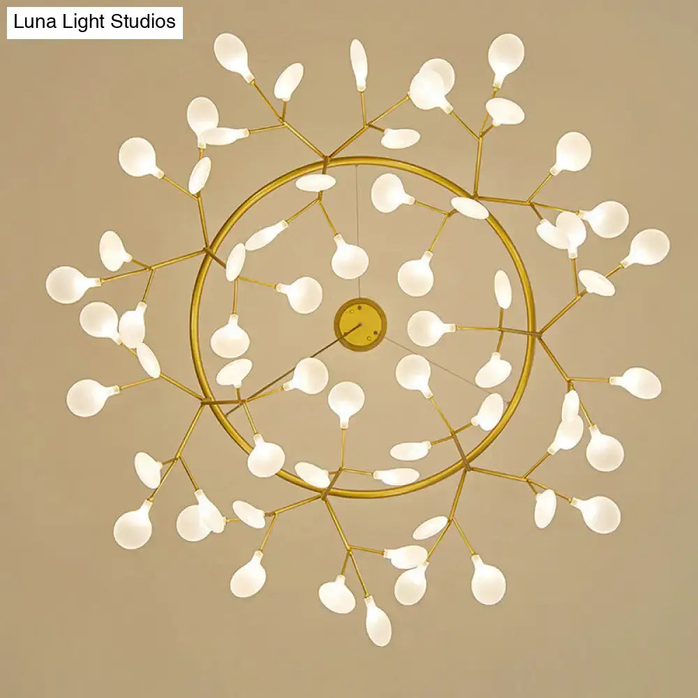 Gold-toned decorbites™ modern metal LED dining room chandelier with circular frame and frosted glass bulbs 110v-120v 220v-240v