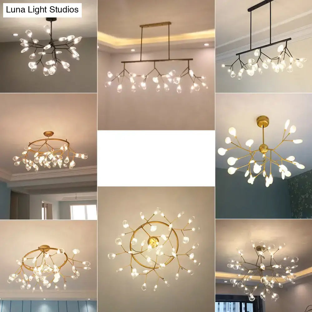 Modern metal led dining room chandelier by decorbites with gold and black metal frames and clear glass globe bulbs for 110v-120v 220v-240v