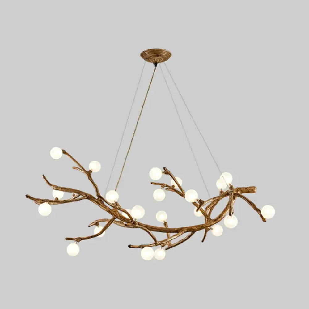 Decorbites modern metal tree branch island lighting fixture in bronze with art deco wood suspension and white acrylic ball shades