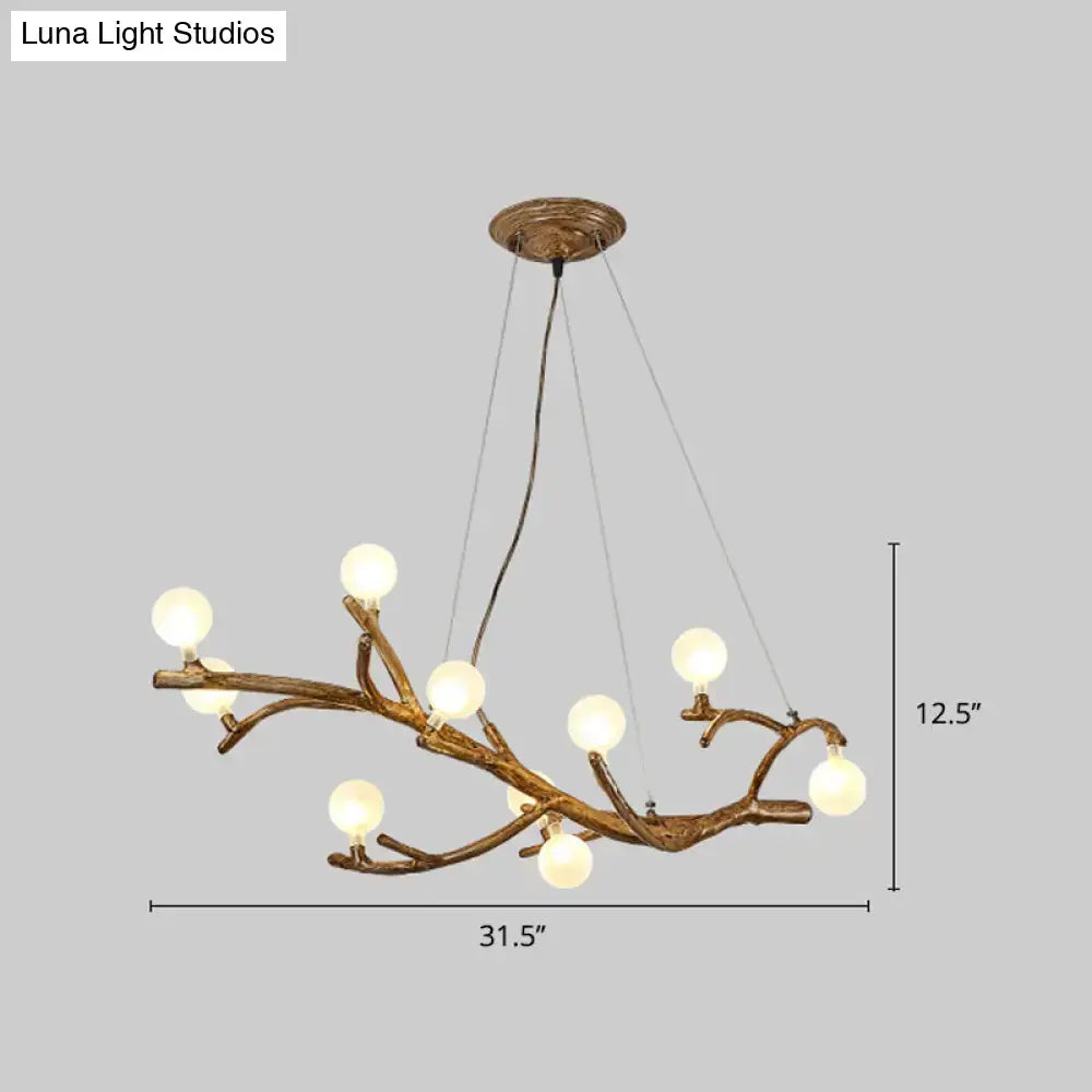 Bronze-finished art deco metal tree branch chandelier with acrylic ball shades for tree branch island lighting fixture