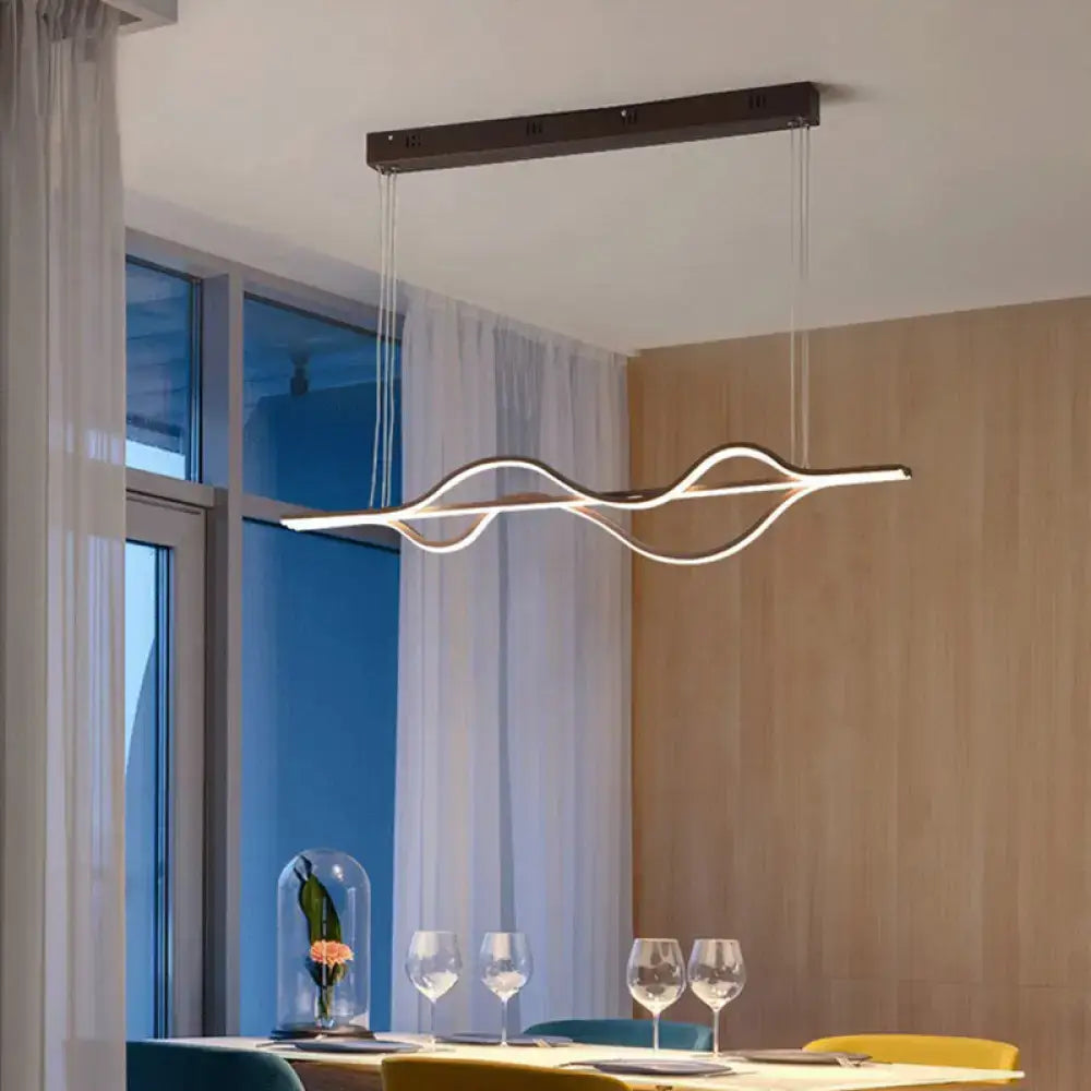 DecorBites™ modern metallic led pendant light in coffee with wave shape and chain cord length for dining room illumination