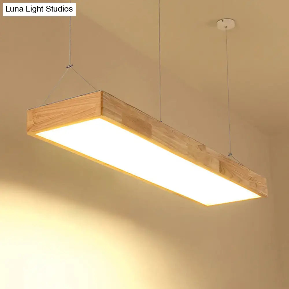 Decorbites™ modern minimalist beige wood led island pendant lighting featuring a rectangular warm glowing led light panel