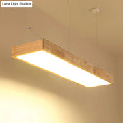 Decorbites™ modern minimalist beige wood led island pendant lighting featuring a rectangular warm glowing led light panel
