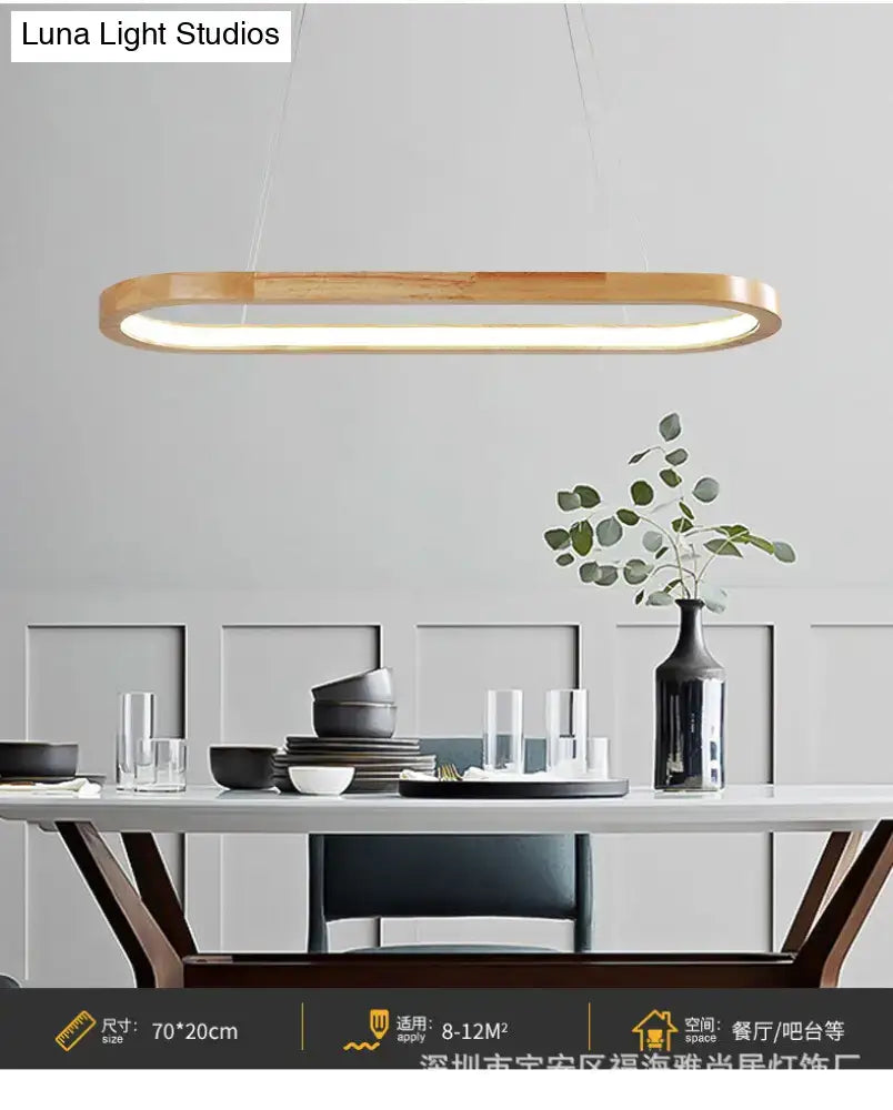 Modern minimalist decorbites wooden oval pendant light with warm wood finish and led strip for 110v-120v and 220v-240v use