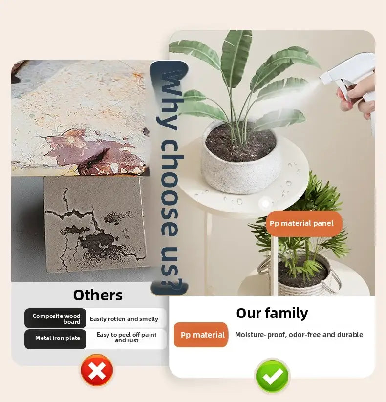 White textured pp material plant pot in DecorBites™ modern multi-storey plant stand for interior decor flower rack
