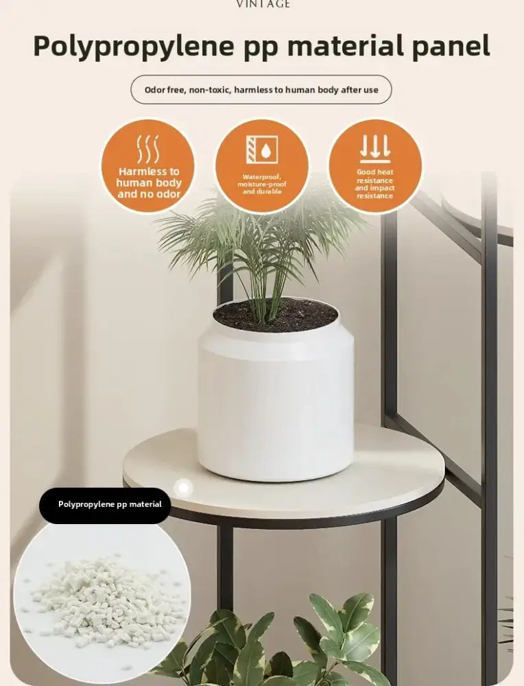 Decorbites™ modern multi-storey white polypropylene plant stand holding a small green plant for interior decor