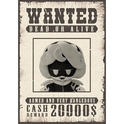 Decorbites™ modern murder drones poster wall art featuring plush character with white and black fur in hooded outfit and mask