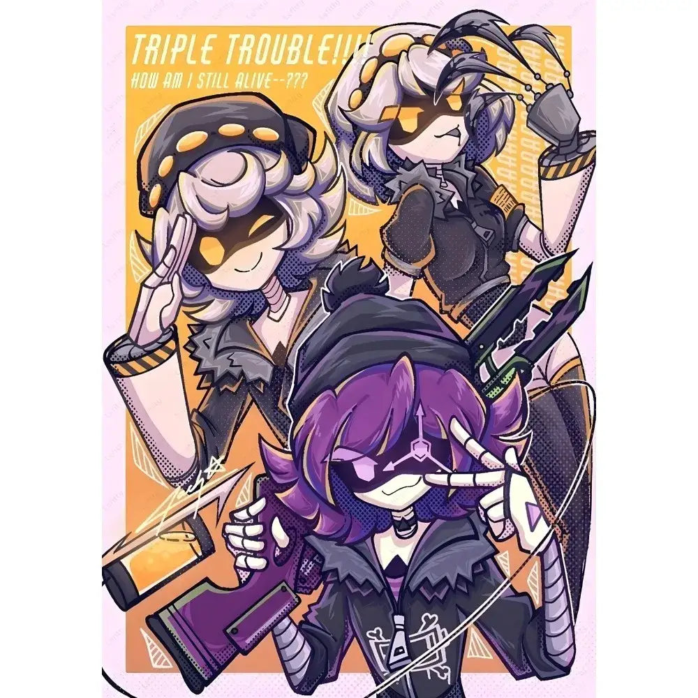 Vibrant anime-style decorbites modern murder drones poster wall art featuring three dynamic characters in distinct colors