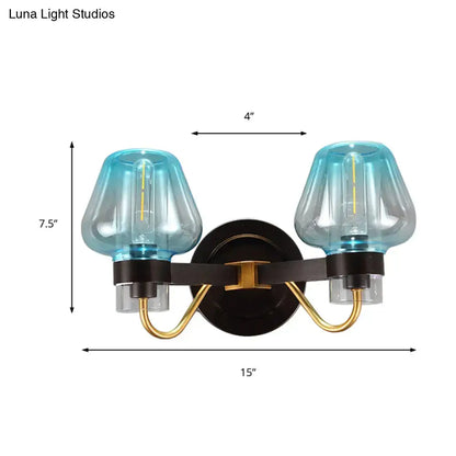 Decorbites modern mushroom blue glass direct wired bedroom sconce with black and gold metal frame lamp fixture