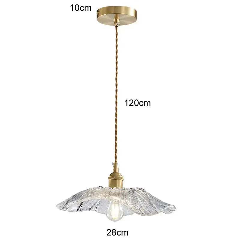 A delicate transparent glass pendant ceiling light with fluted petal design and brass finish for modern interiors e27 ceiling lights
