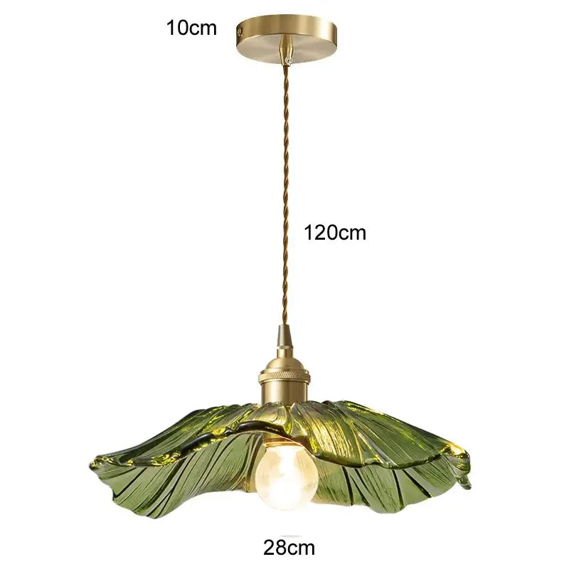 A delicate green glass leaf pendant e27 ceiling light with brass-finished mount from decorbites modern nordic series