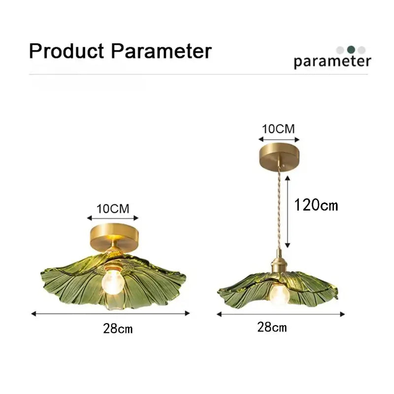 DecorBites modern nordic ceiling lights with green leaf-shaped pendant and brass e27 ceiling light fixture chain