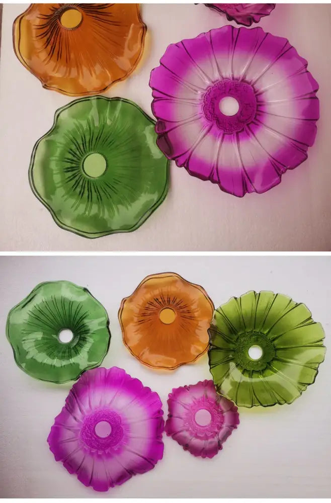 DecorBites™ modern Nordic ceiling lights featuring vibrant translucent glass flower designs in purple green and orange for e27 ceiling use