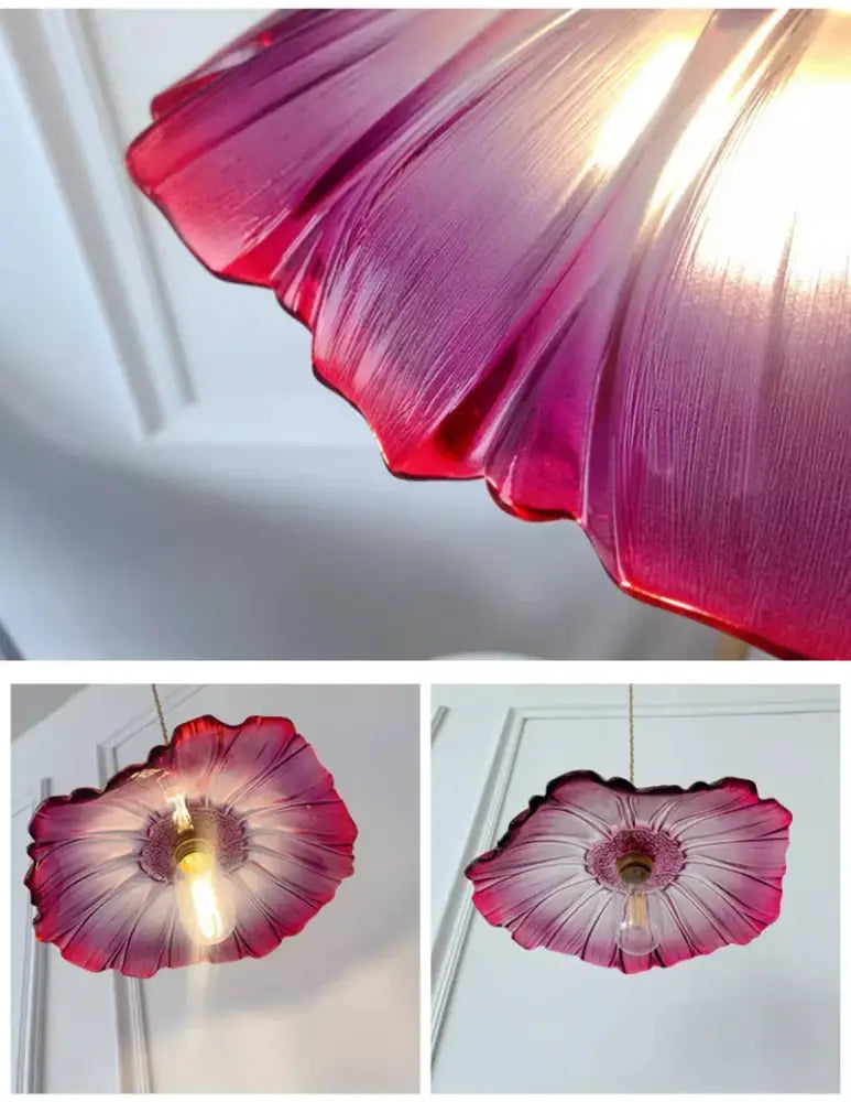 A vibrant hand-blown glass flower pendant light in magenta to white for modern nordic e27 ceiling lights by decorbites