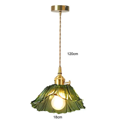 Decorbites™ modern nordic ceiling lights with brass-finished e27 ceiling mount and green glass petal-shaped shade