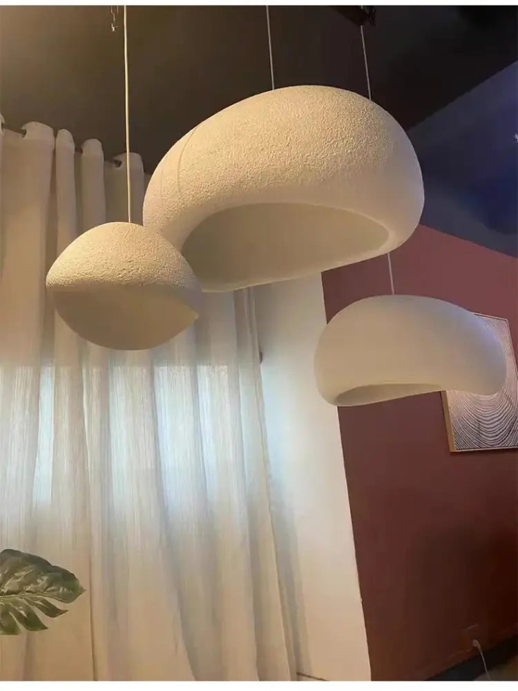 Cream-colored textured pendant lights with soft organic dome shape warm light modern nordic chandelier for home and dining