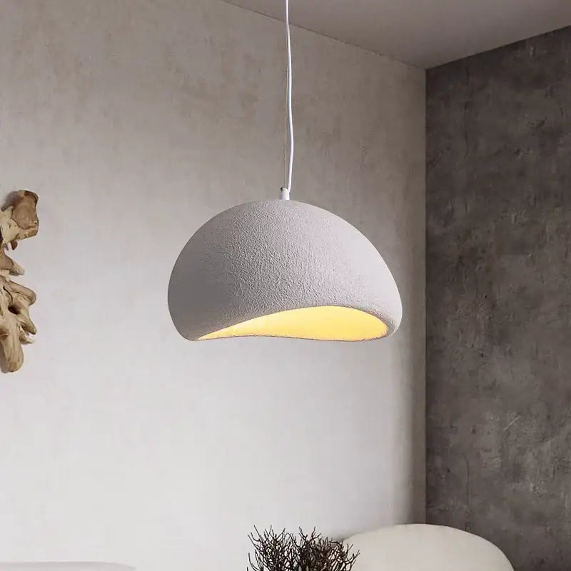 DecorBites™ modern nordic chandelier with dome-shaped textured gray exterior and warm light for home and dining