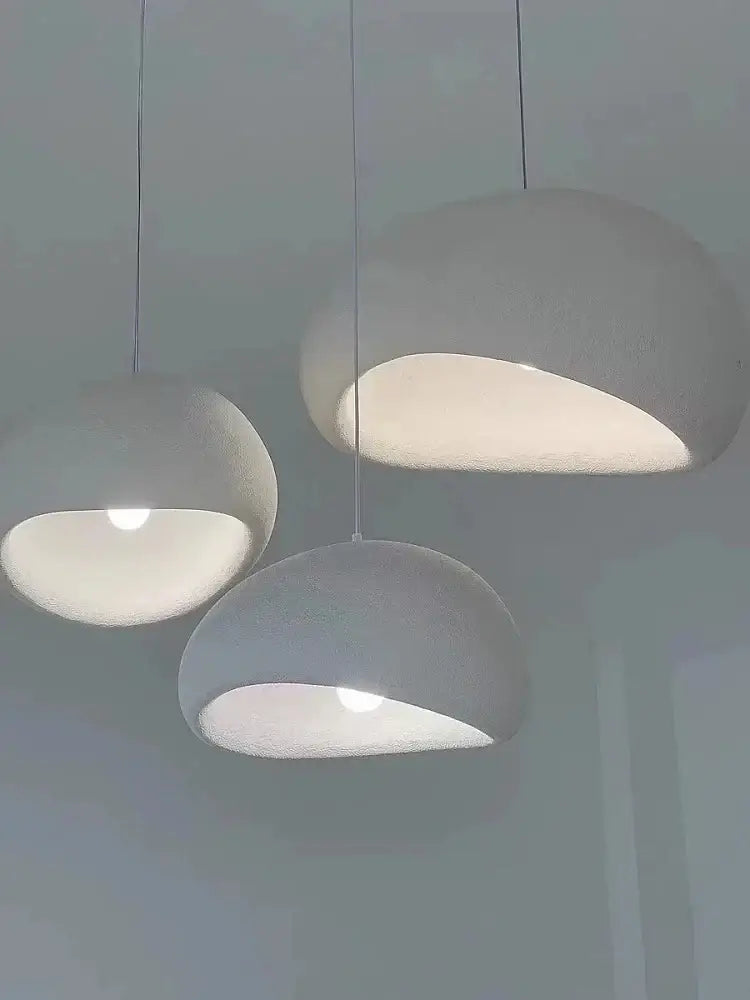 DecorBites™ modern nordic chandelier with three minimalist white dome pendant lights providing warm light for home and dining