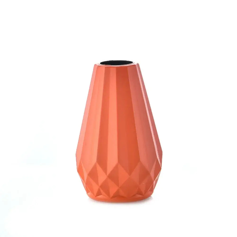 DecorBites™ modern nordic coral-orange ceramic flower vase with sleek diamond shaped geometric design
