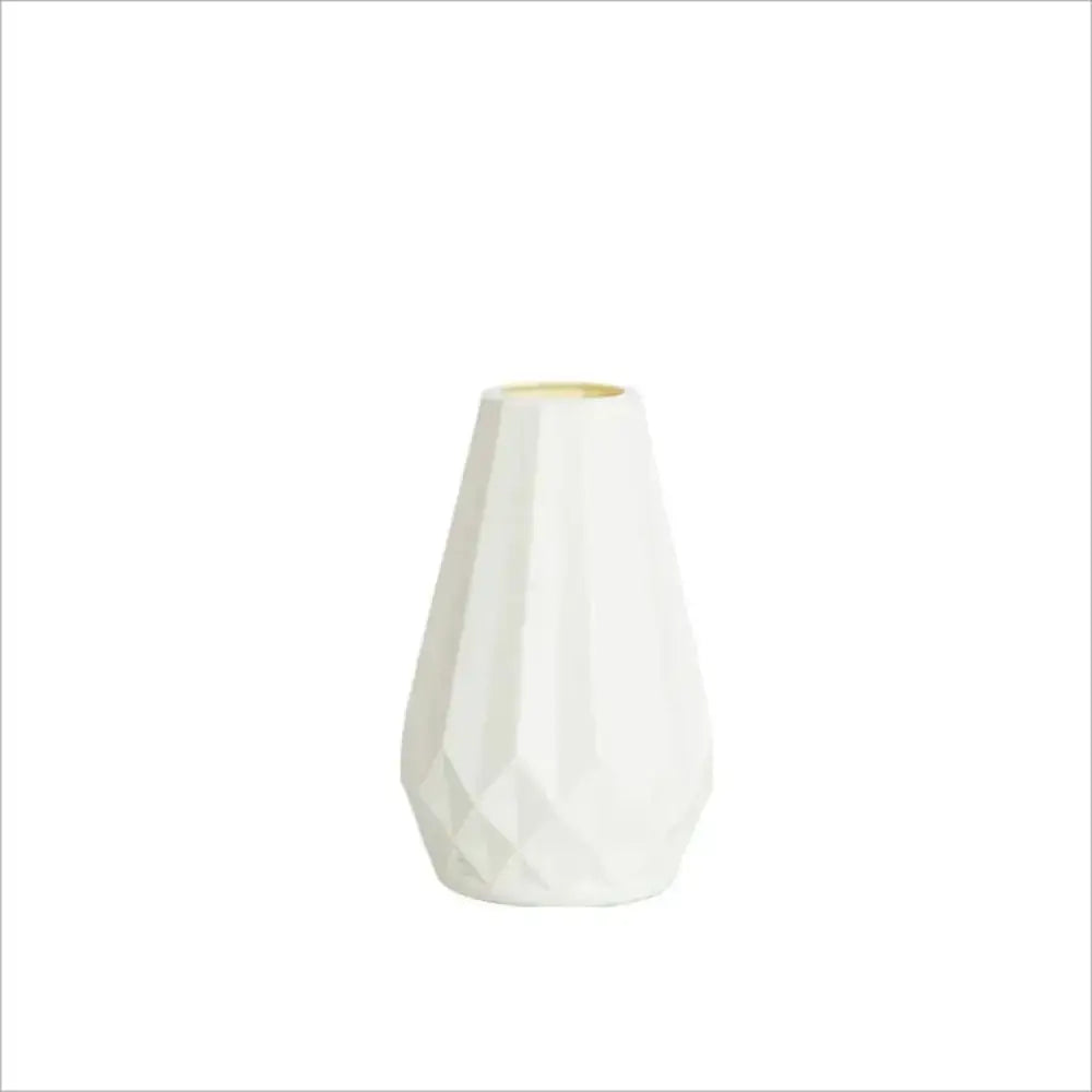 White ceramic DecorBites™ modern nordic diamond shaped flower vase with faceted geometric design and gold rim